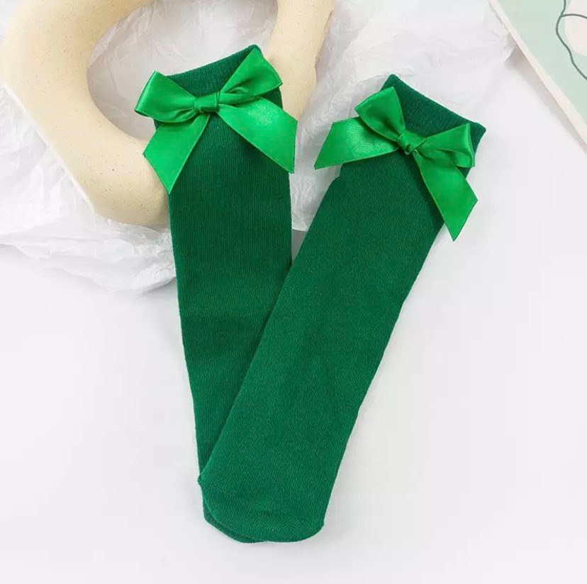 Side Bow Knee High Socks, Christmas Green