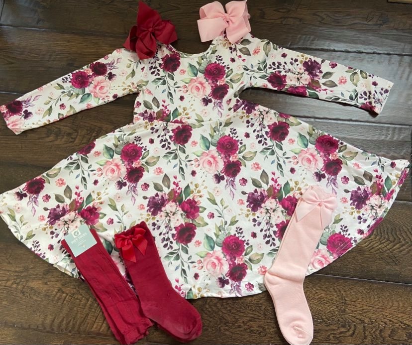 Ruffle Knee High Socks, Burgundy
