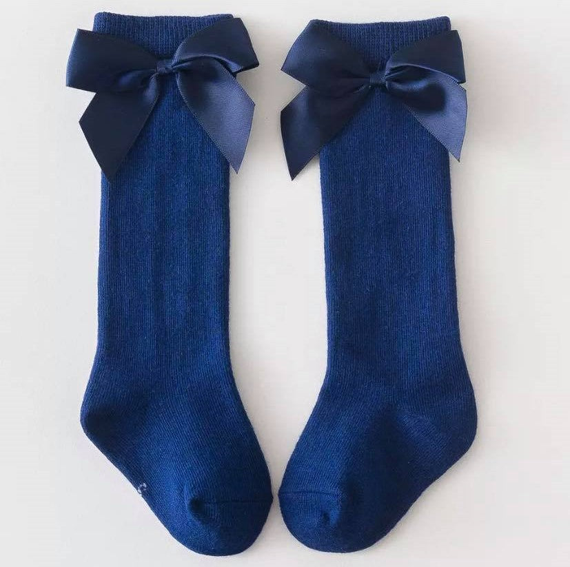 Side Bow Knee-High Socks, Dark Blue