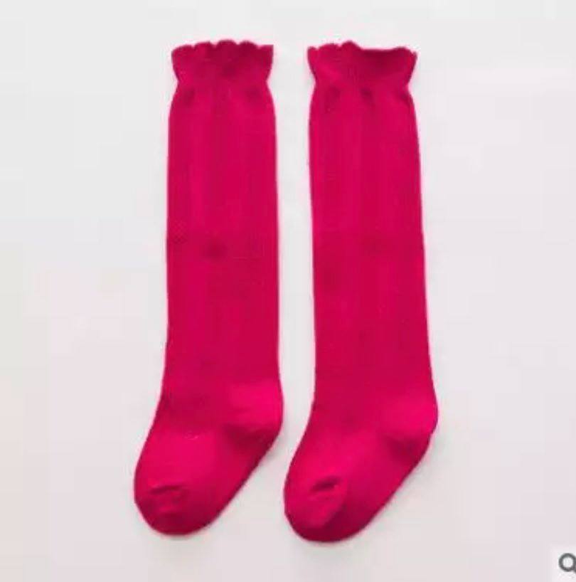 Ruffle Knee High Socks, Bright Pink
