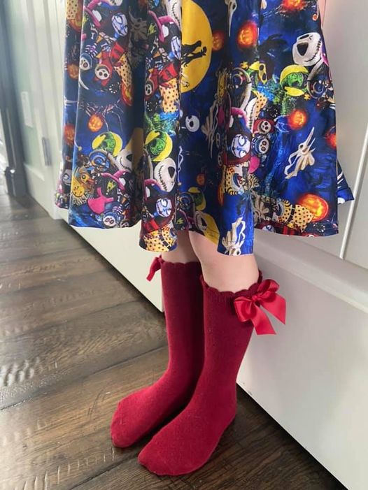 Side Bow Knee-High Socks, Burgundy