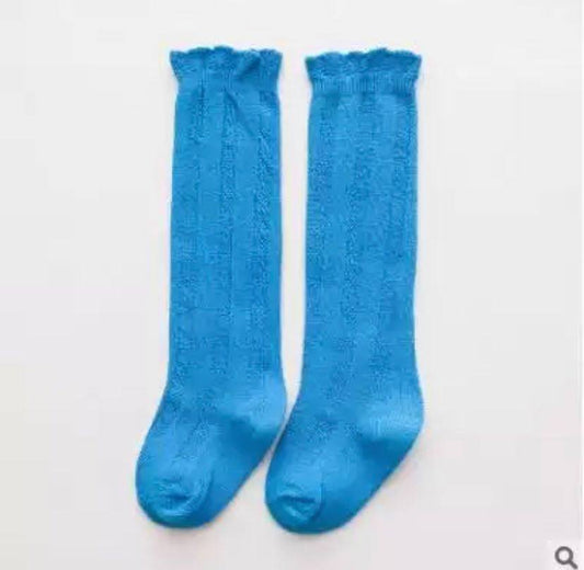 Ruffle Knee High Socks, Elsa Blue