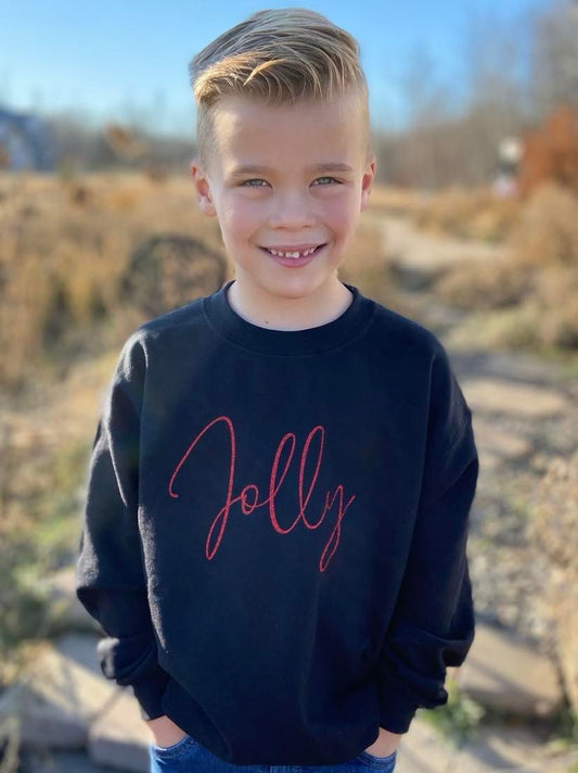 Kids Jolly Classic Crewneck Sweater in Red Glitter