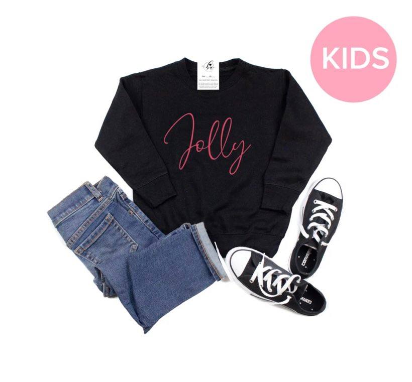 Kids Jolly Classic Crewneck Sweater in Red Glitter
