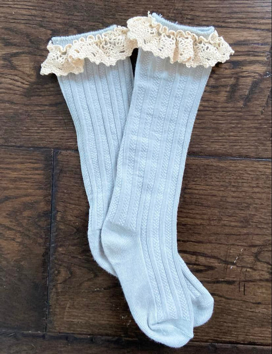 Lace Ruffle Knee High, Antique Blue