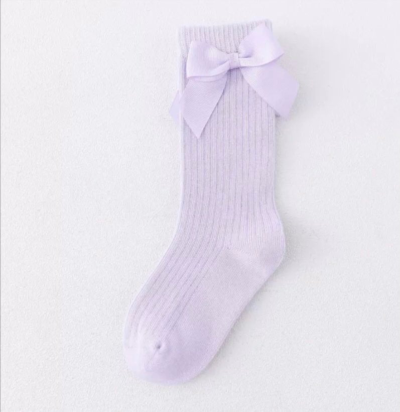Side Bow Knee High Socks, Lilac
