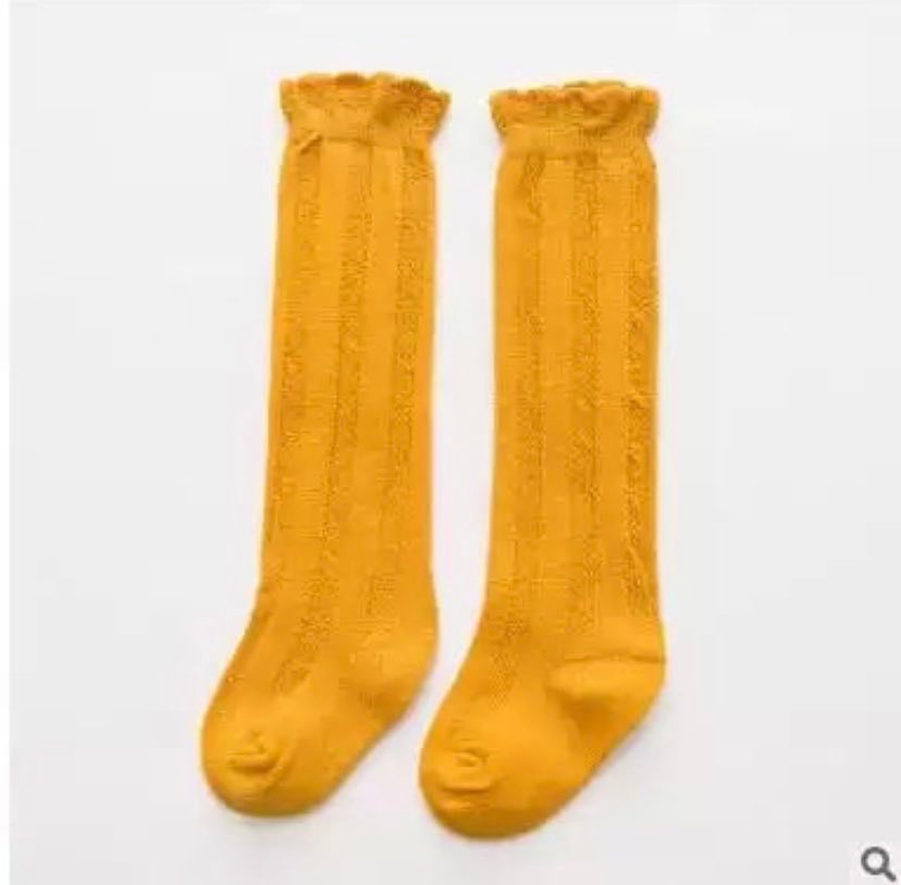 Ruffle Knee High Socks, Mustard